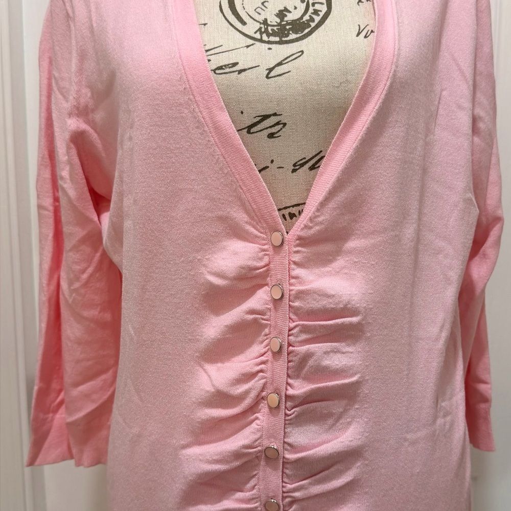 New York & Company Light Pink Ruched Button-Up Blouse - Picture 3 of 6